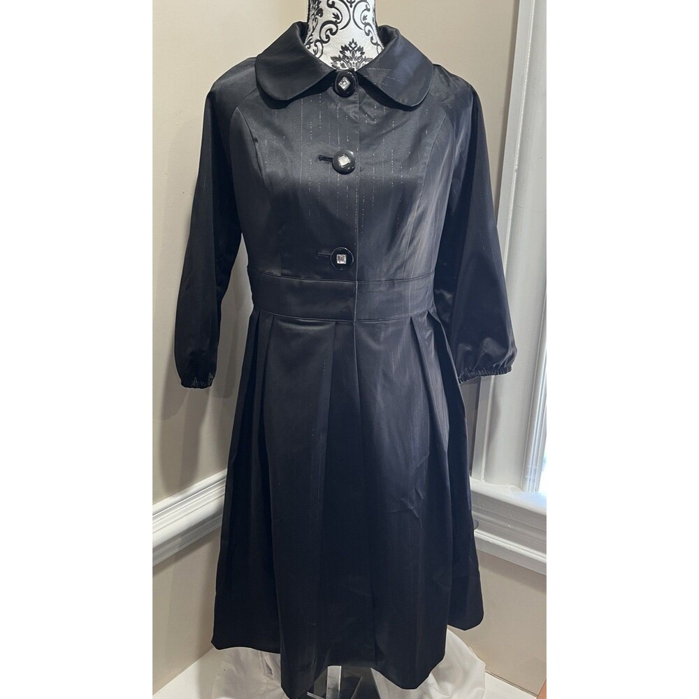 Y2K Black Midi Trench Coat Overcoat Whimsigoth Dark Fairy Jacket Fit Flare Large